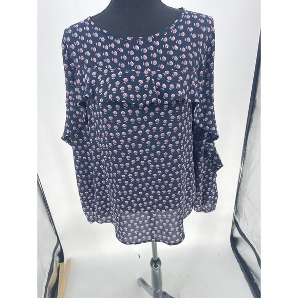 LOFT Tops - Loft Blue Pink‎ Polka Dot Ruffle Blouse Size S Frill Viscose Spot Top Bin11